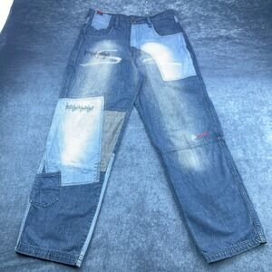 Vintage FUBU The Collection Patchwork Baggy Jeans Mens 34x34 Blue Streetwear 90s